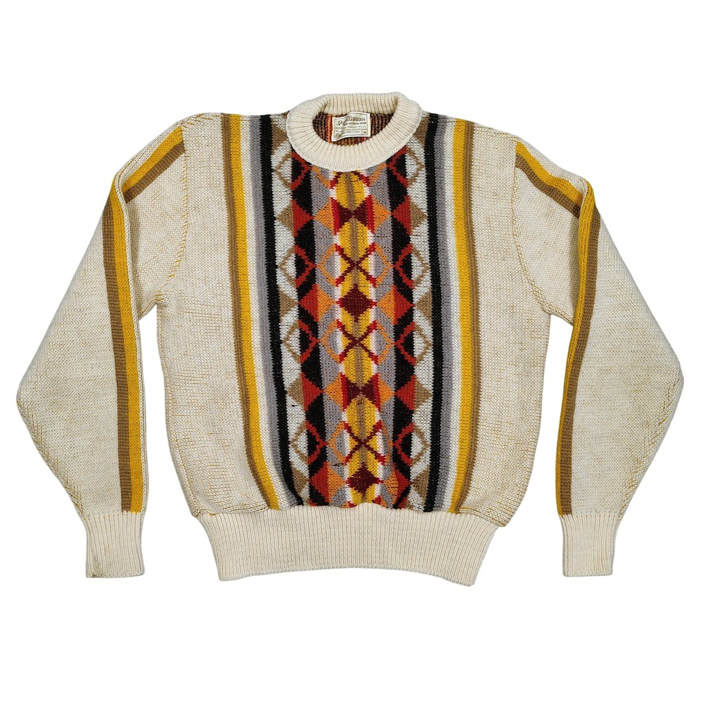 RARE VTG 80' Pendleton Sweater Men M Cream Geometric Aztec 100% Virgin Wool Knit